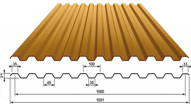 Профнастил С21 х 1000 - B (ECOSTEEL_T-12-Орех-0.45)